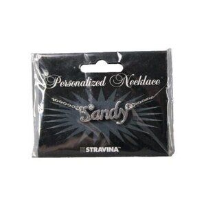 SANDY Name Silvertone Rhinestone 14.5" w 4.5" Multi Ring Ext Necklace